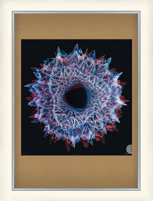 linear abstract art print black - white -  red - blue