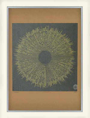 lineaar abstract art print in gold and silver
