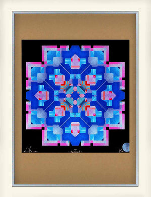 geometric theme abstract art print - black - blue - pink - silver